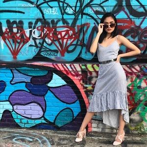 Pin stripe high low dress